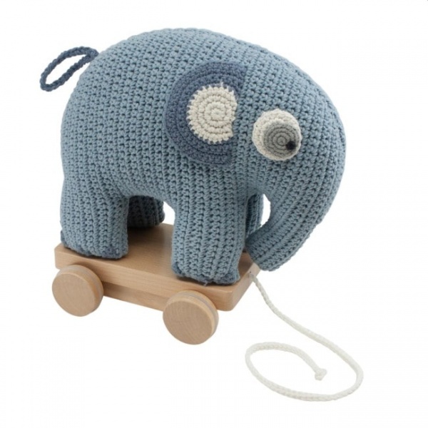Sebra Crochet Pull Along Powder Blue Elephant