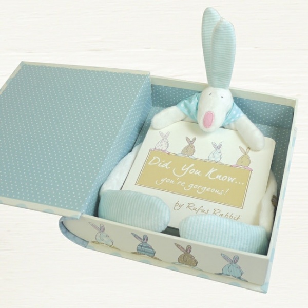 Rufus Rabbit Baby Boy Comforter & Book Gift Set